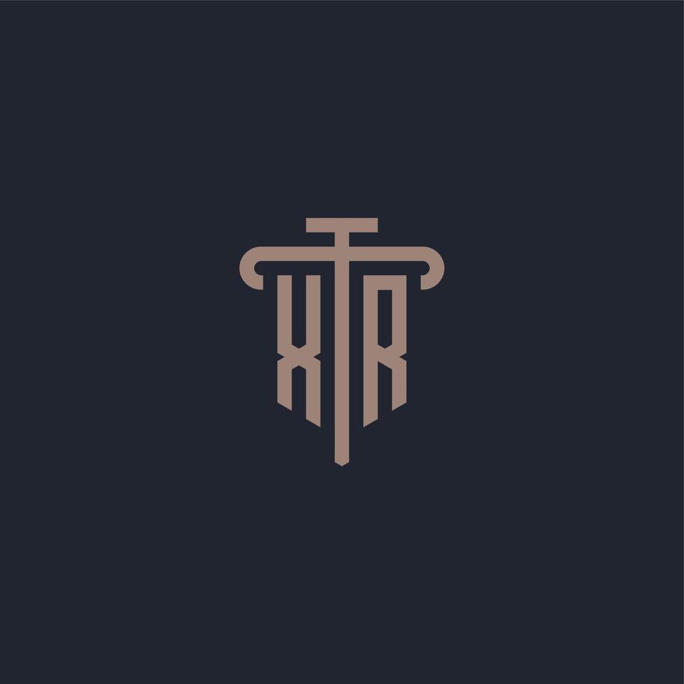 XR initial logo monogram with pillar icon design vector
