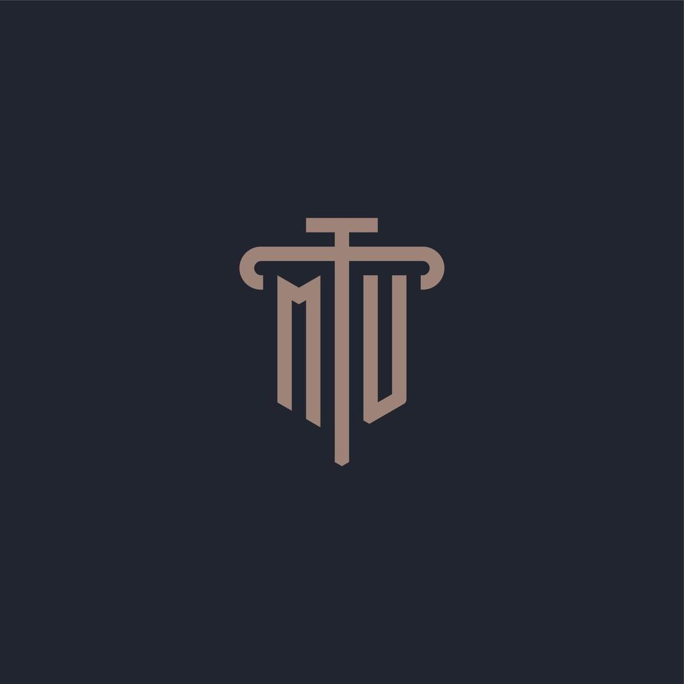 MU initial logo monogram with pillar icon design vector