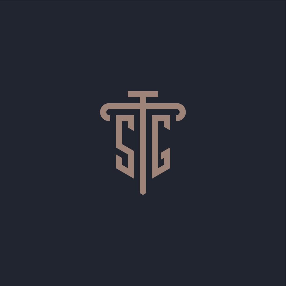 SG initial logo monogram with pillar icon design vector