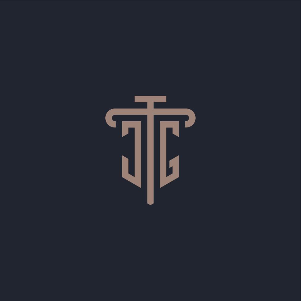 Monograma del logotipo inicial jg con vector de diseño de icono de pilar