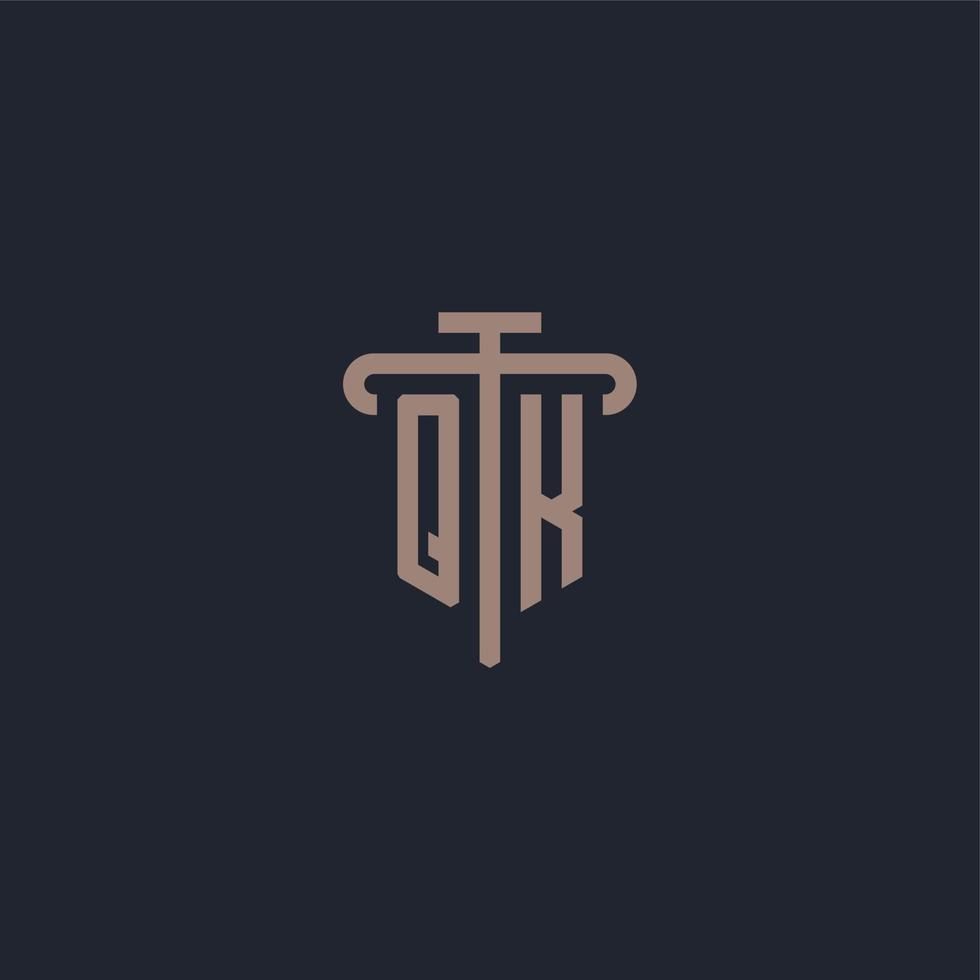 QK initial logo monogram with pillar icon design vector