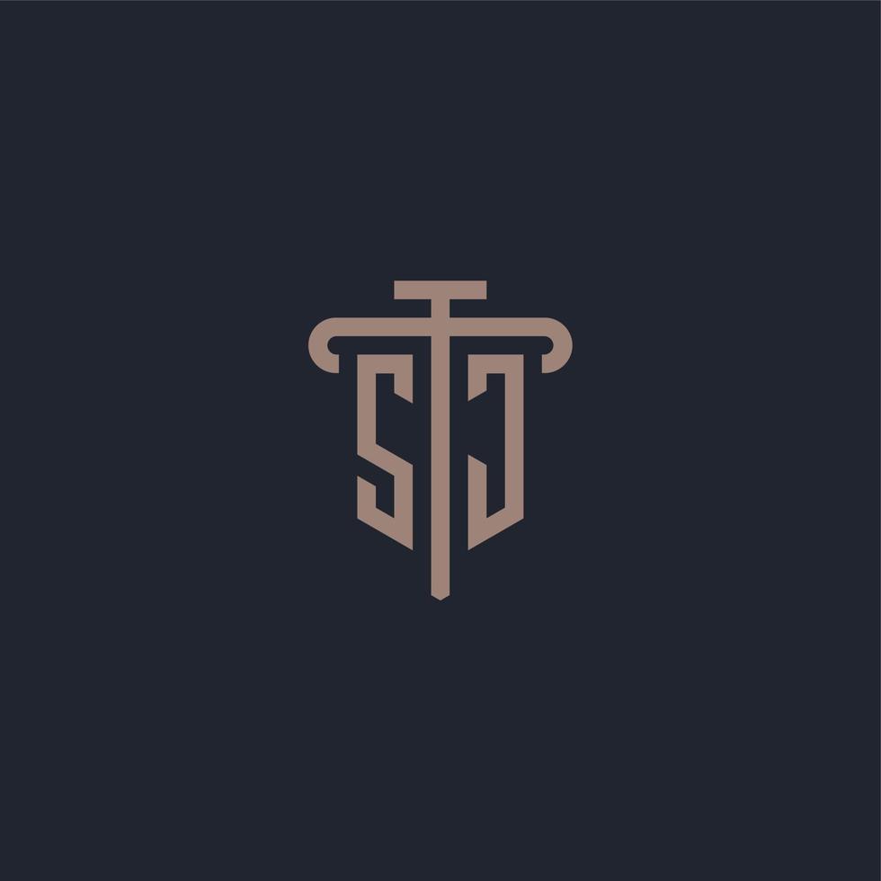 SJ initial logo monogram with pillar icon design vector