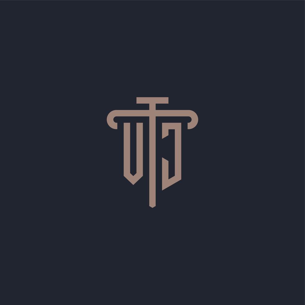 VJ initial logo monogram with pillar icon design vector