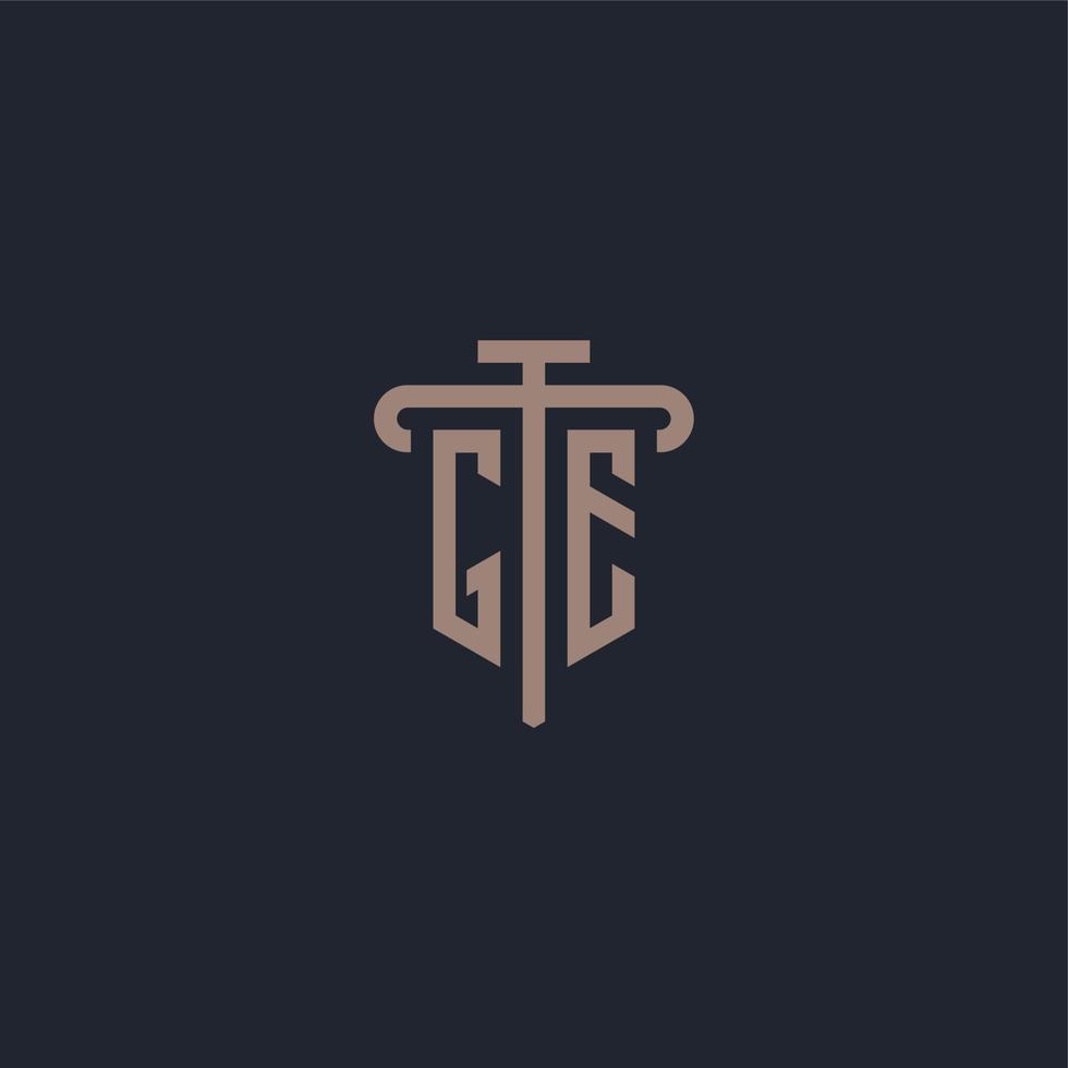 GE initial logo monogram with pillar icon design vector
