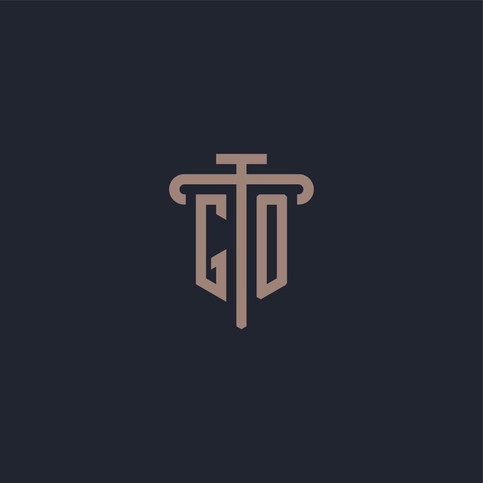 GO initial logo monogram with pillar icon design vector