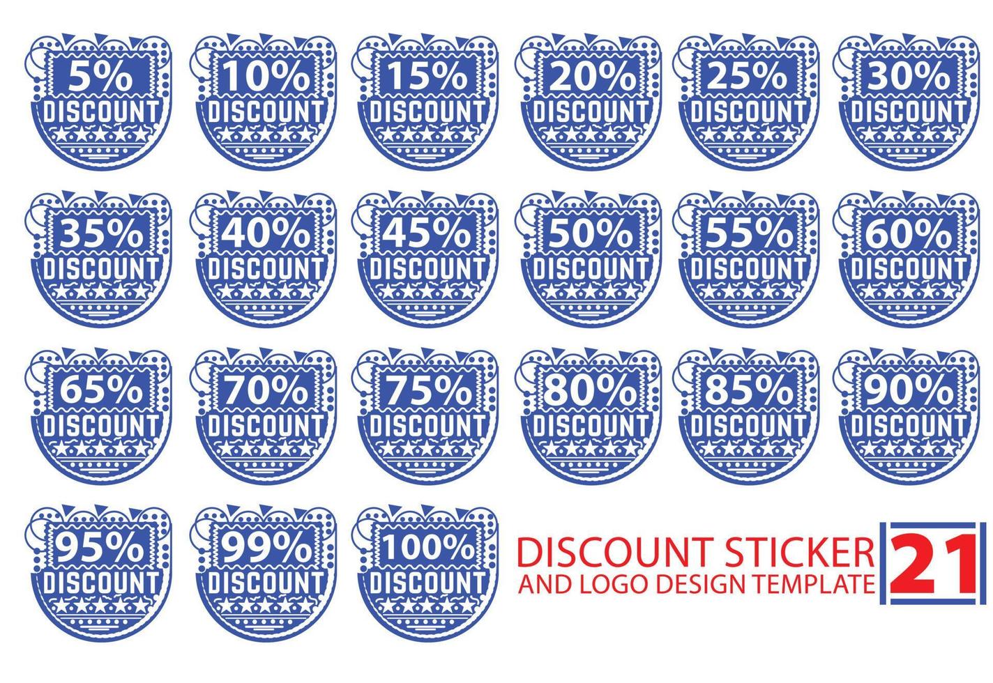 5 to 100 percent discount sticker and logo design template vector