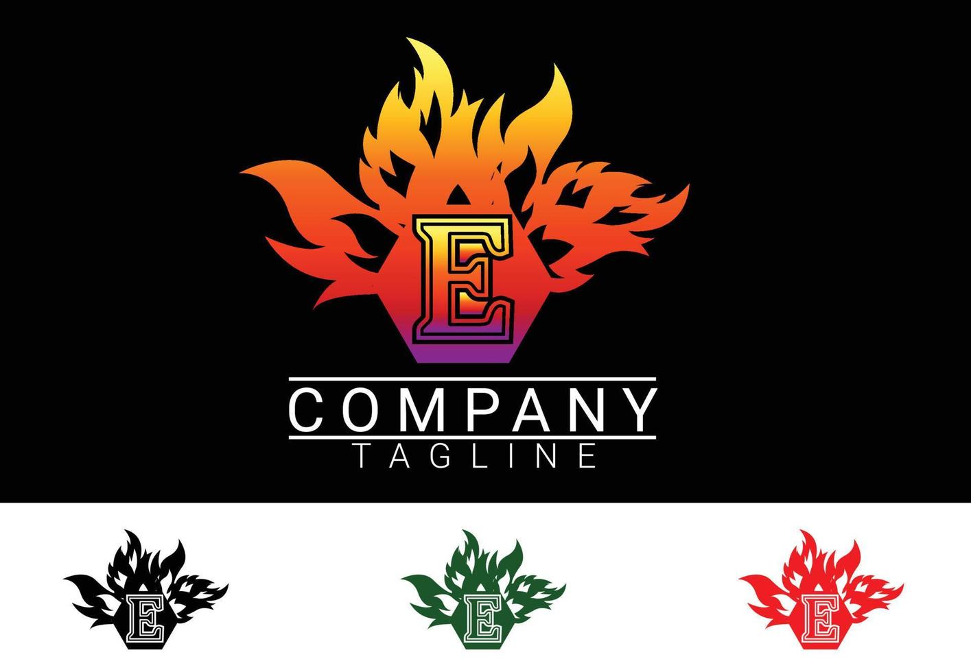 Fire letter E sticker, tshirt and logo design template vector