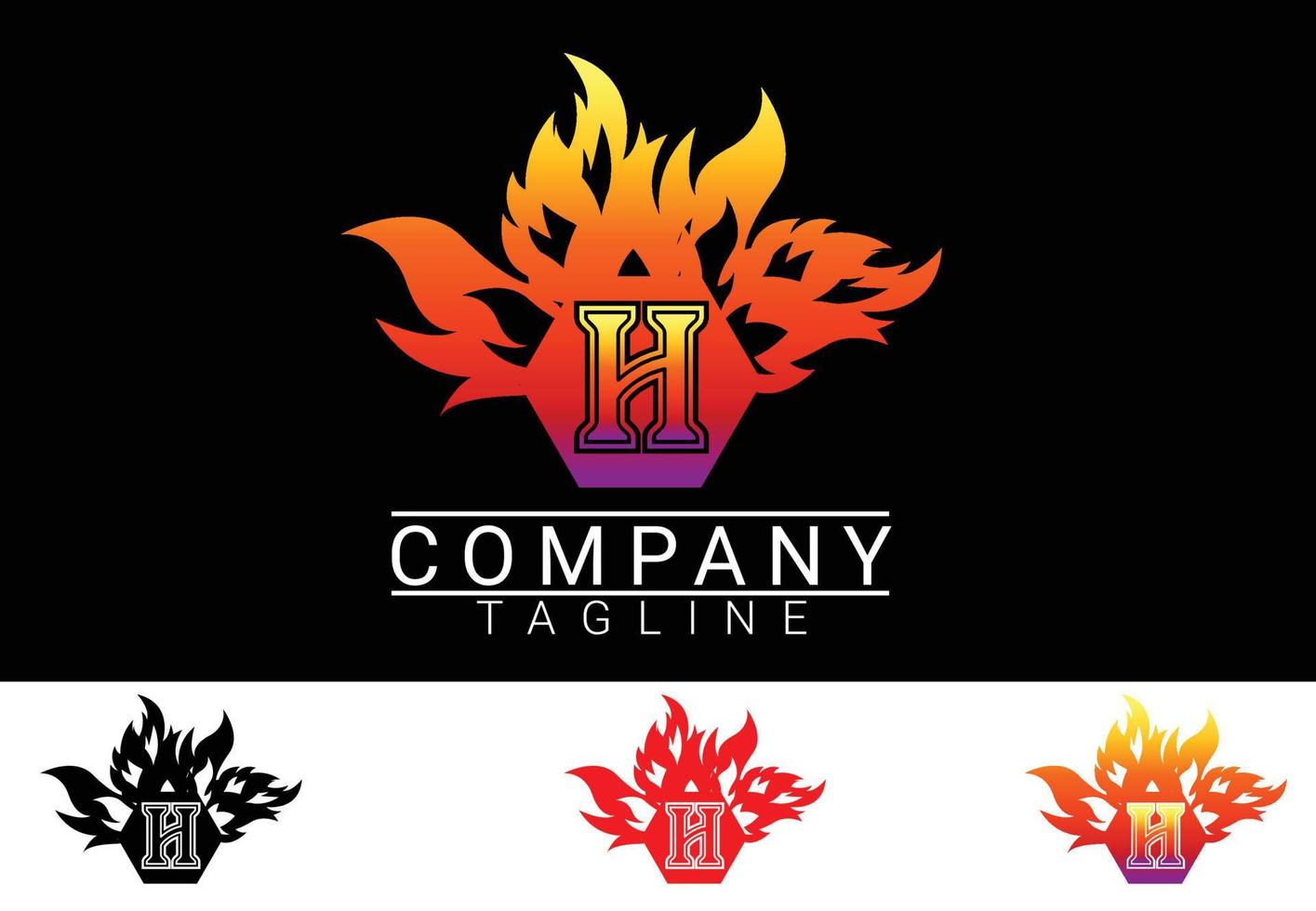 plantilla de diseño de etiqueta, camiseta y logotipo de letra h de fuego vector