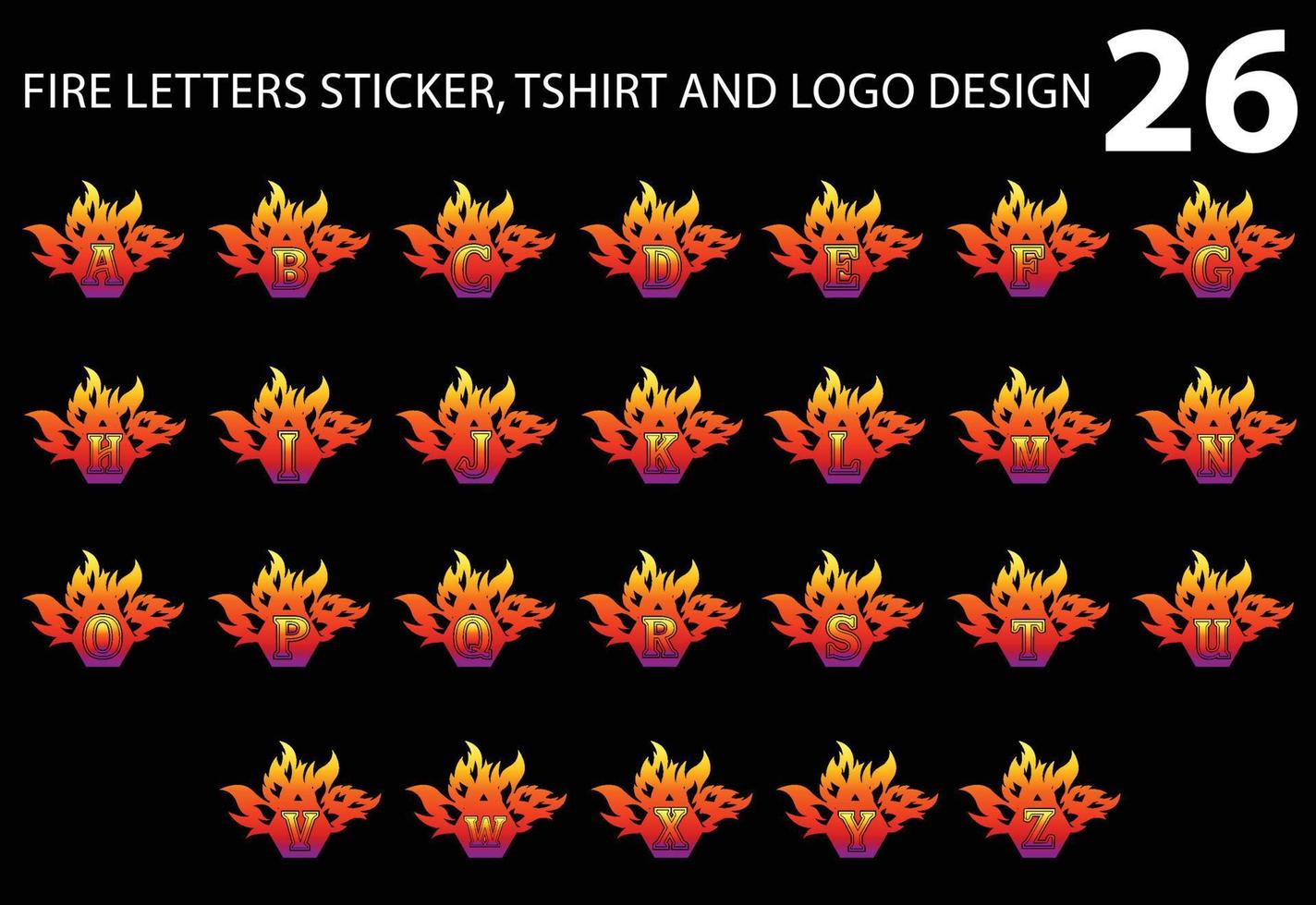 Fire letter A to Z sticker, tshirt and logo design template vector
