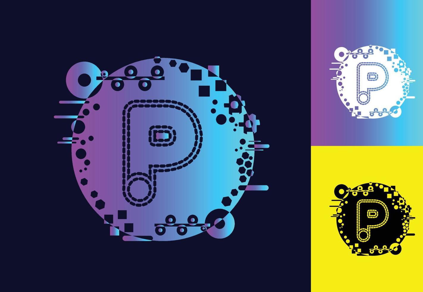 P technology logo, icon, t shirt, sticker design template vector