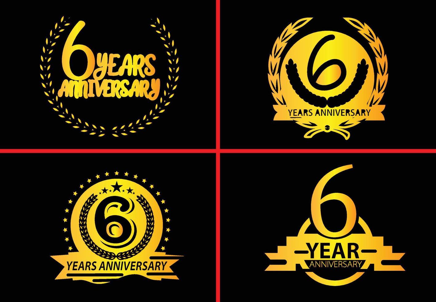 6 year anniversary logo, sticker, icon and t shirt design template vector