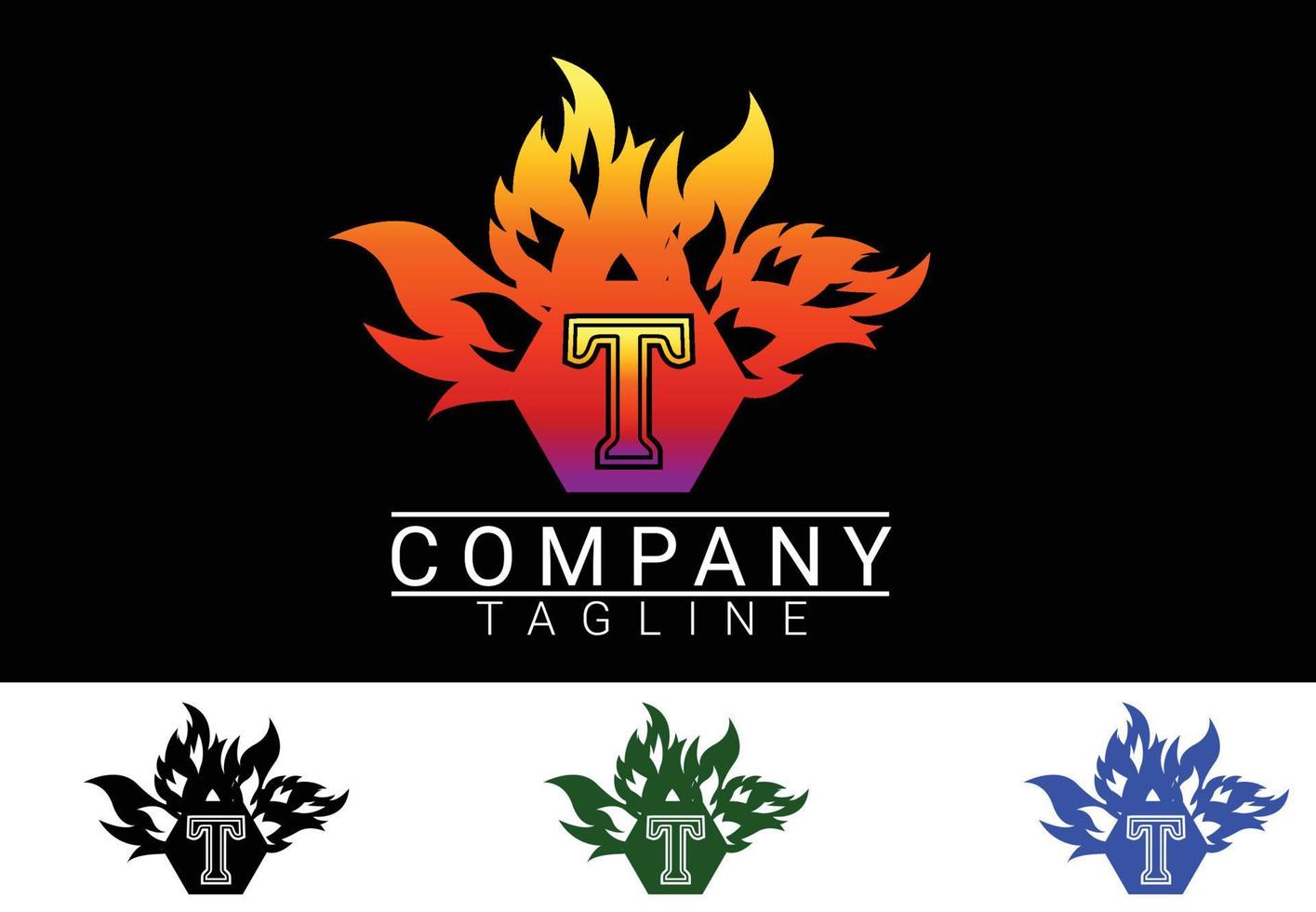Fire letter T sticker, tshirt and logo design template vector