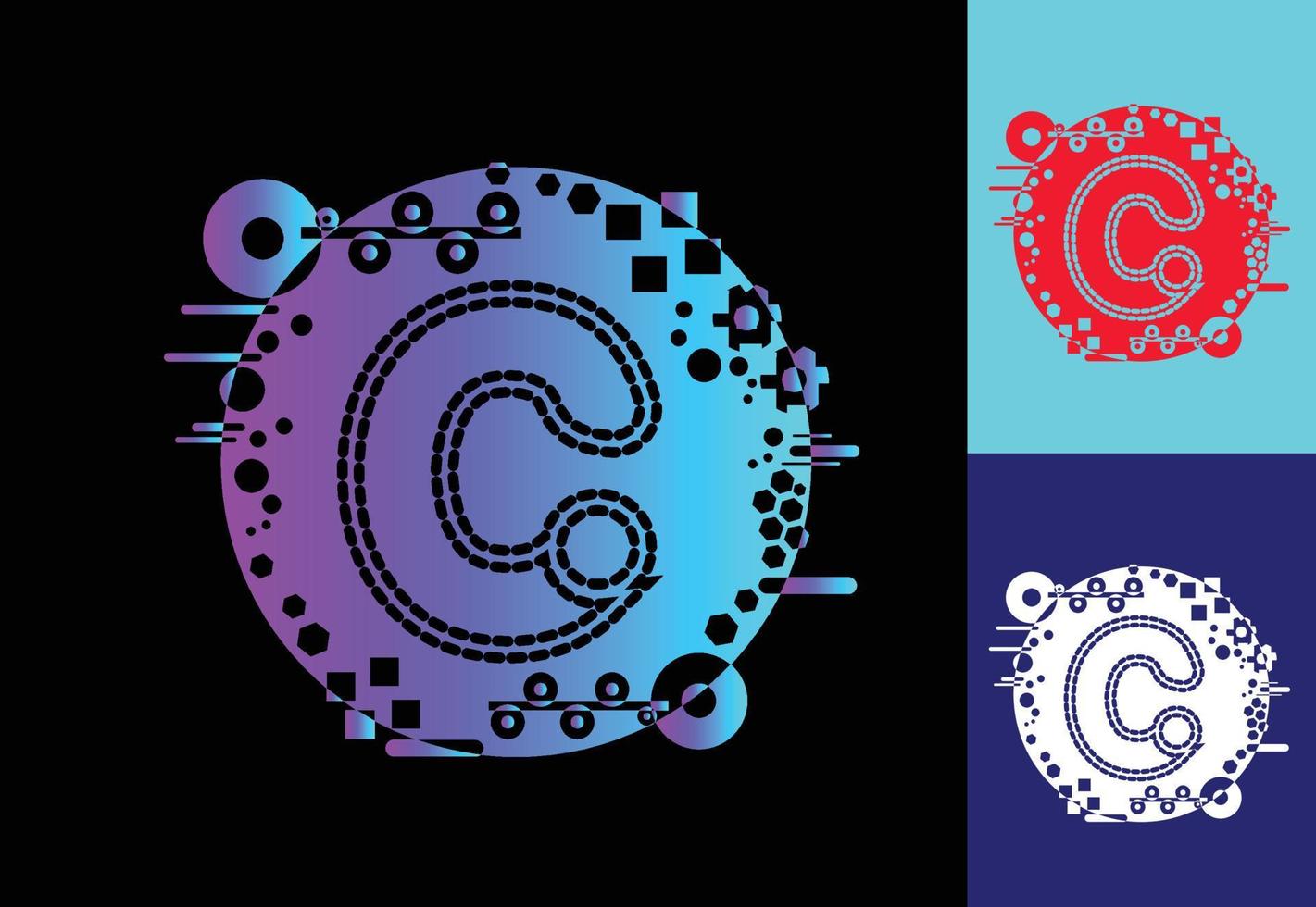 C technology logo, icon, t shirt, sticker design template vector