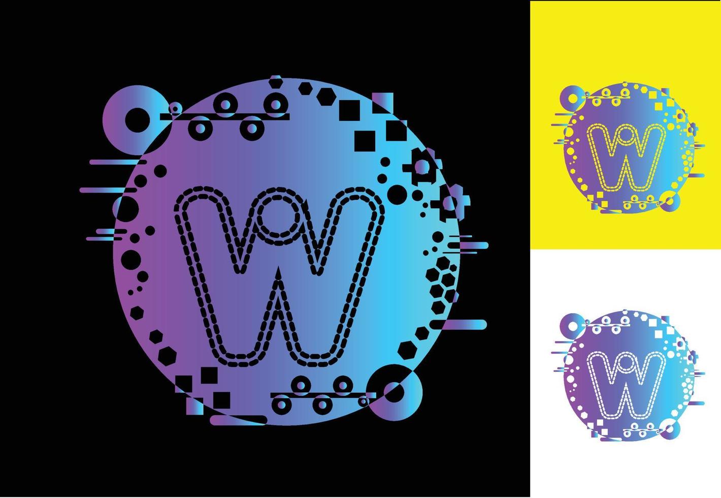 W technology logo, icon, t shirt, sticker design template vector