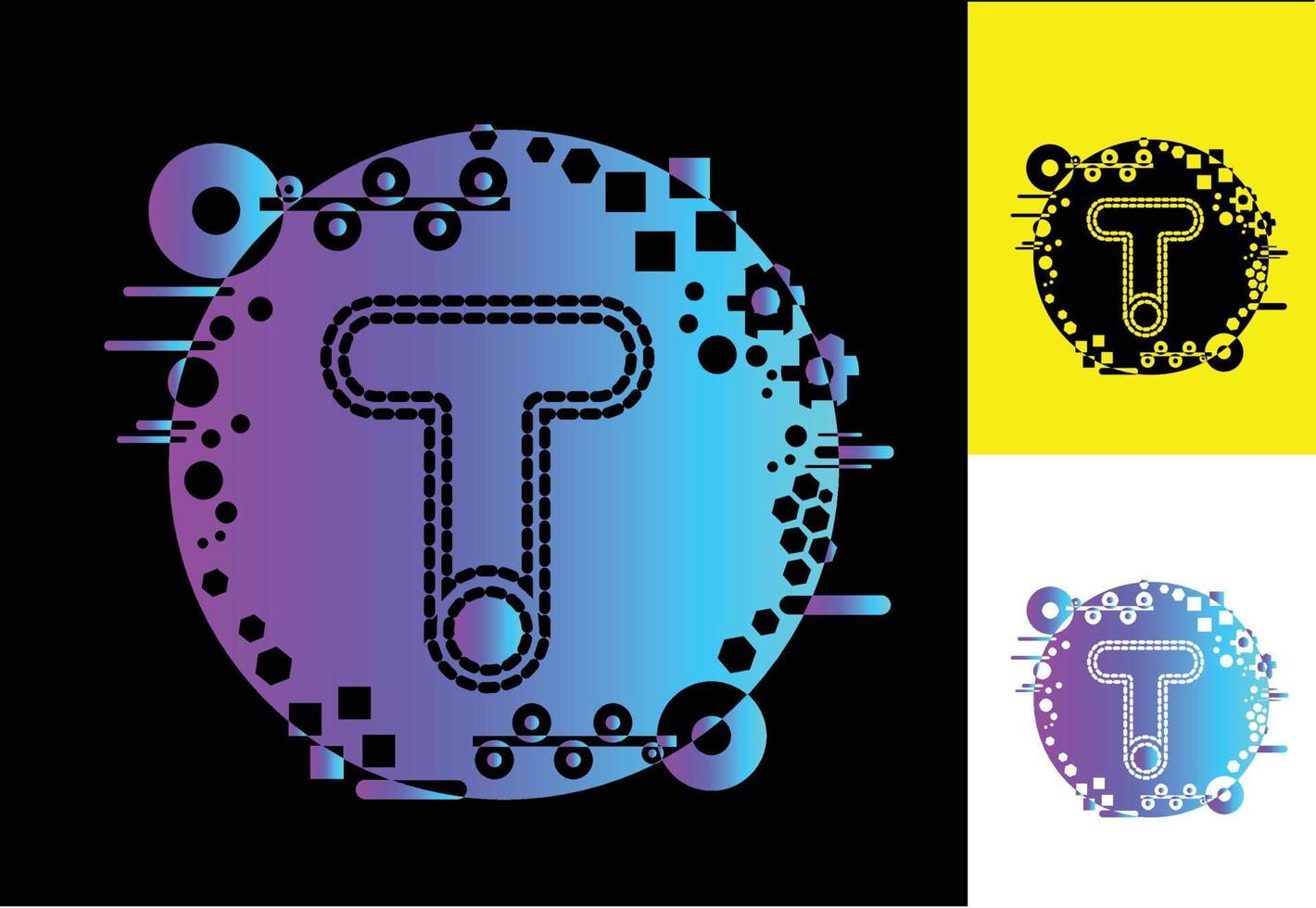 T technology logo, icon, t shirt, sticker design template vector