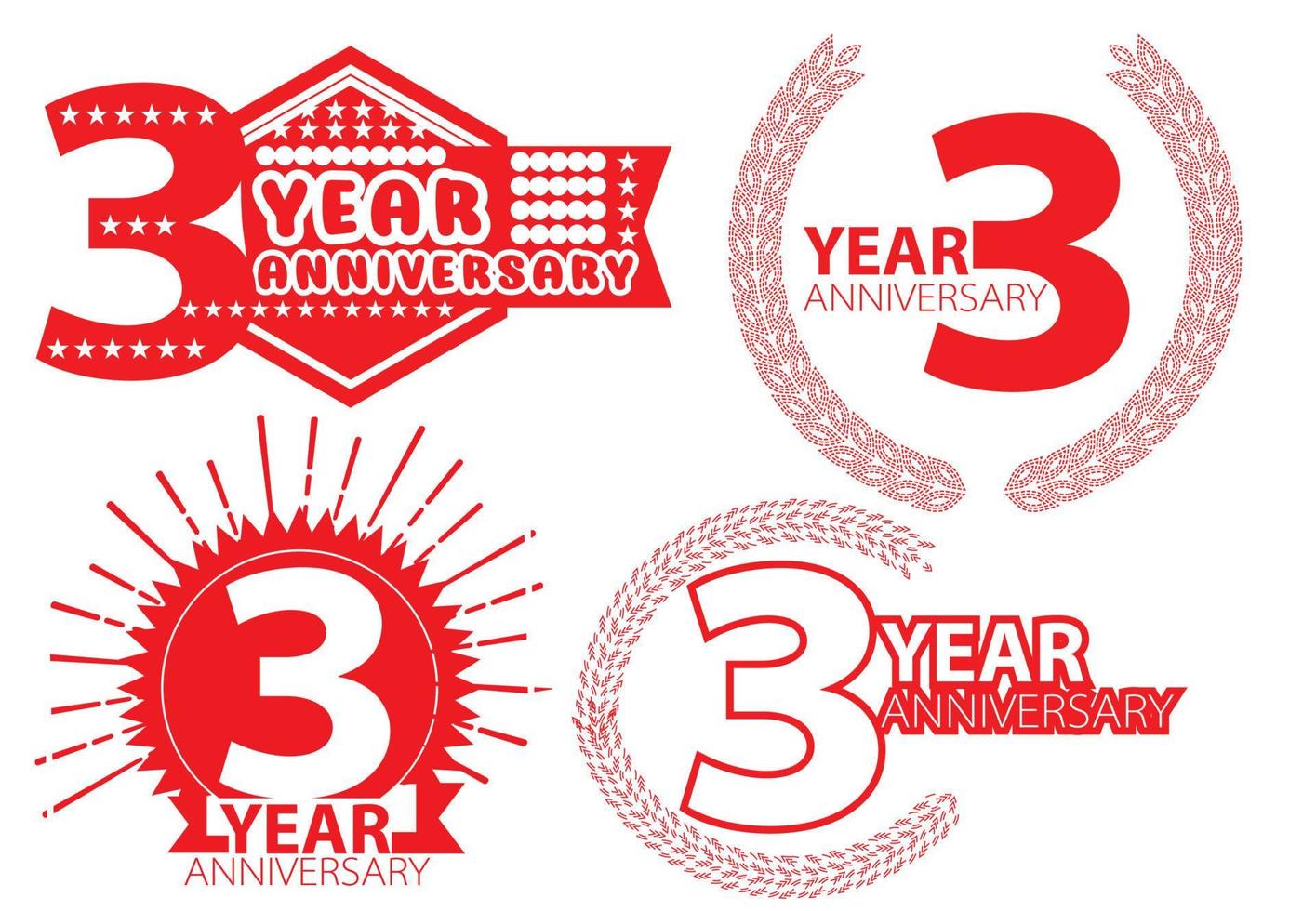 3 year anniversary logo, sticker, icon and t shirt design template vector