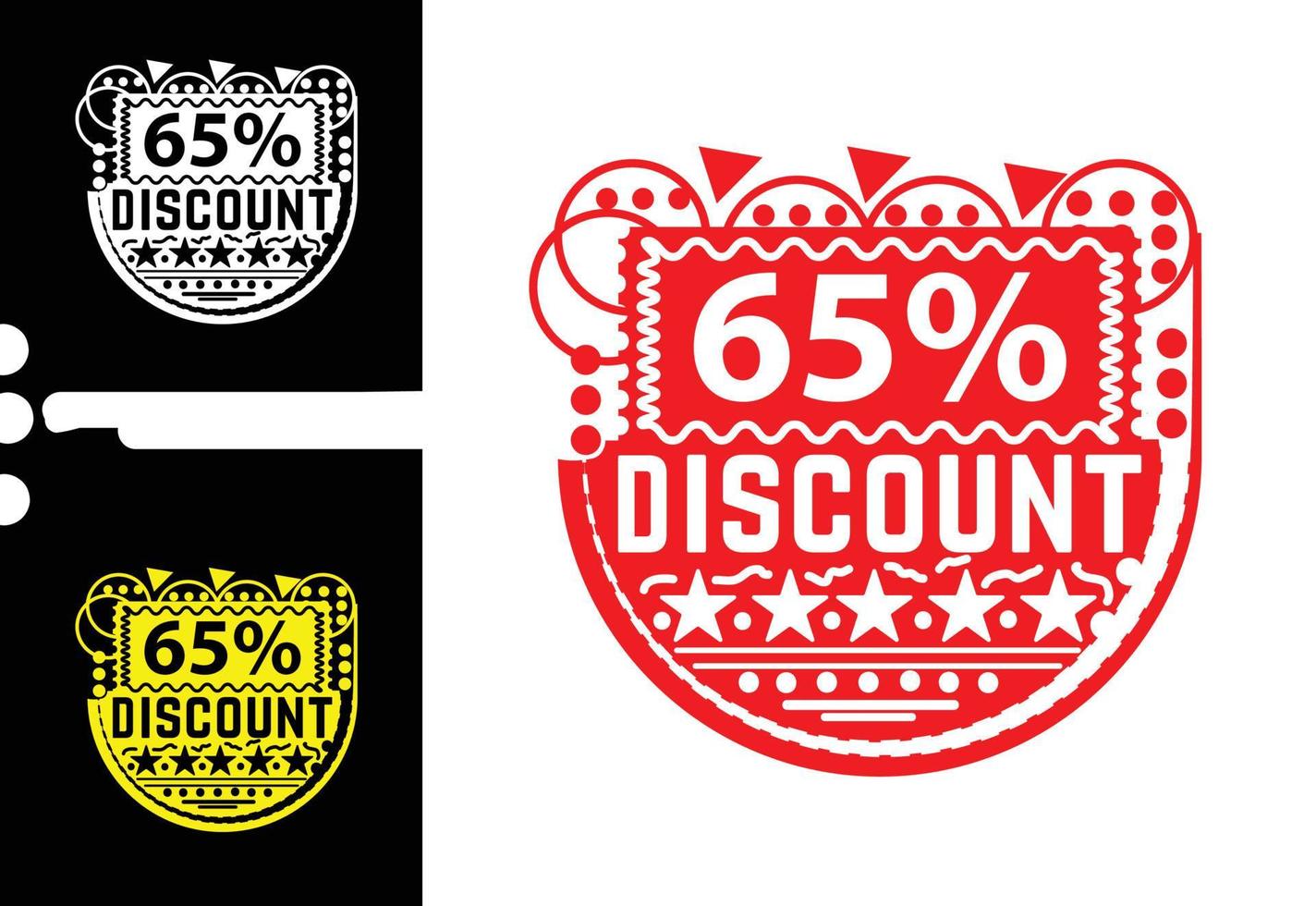 65 percent discount sticker and logo design template vector