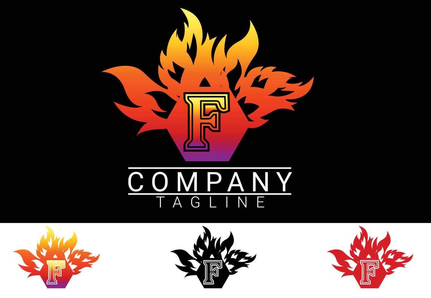 Fire letter F sticker, tshirt and logo design template vector