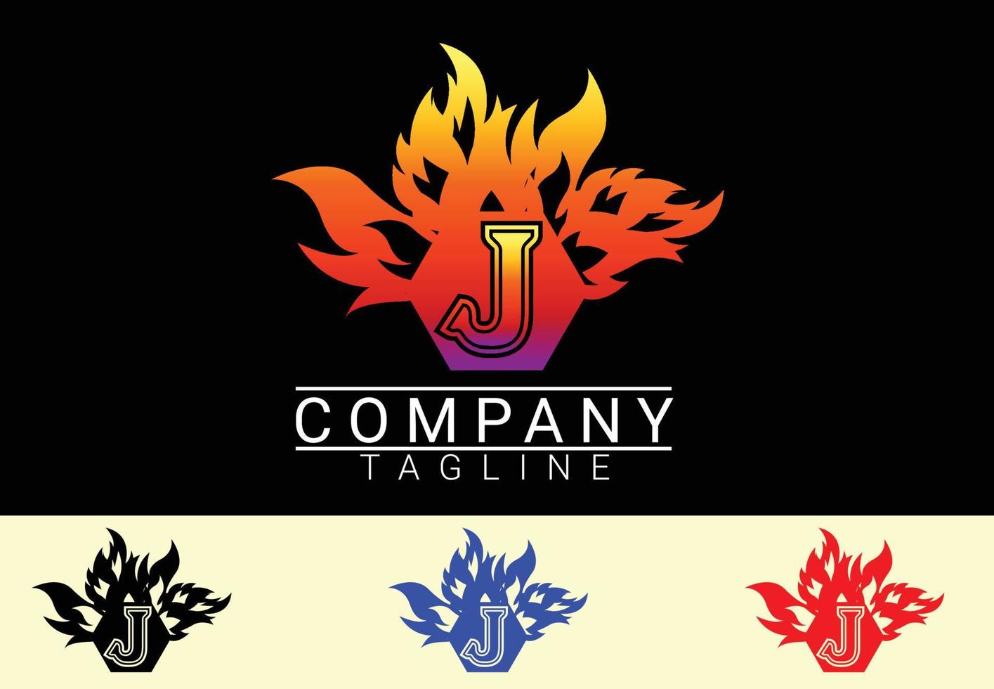 Fire letter J sticker, tshirt and logo design template vector