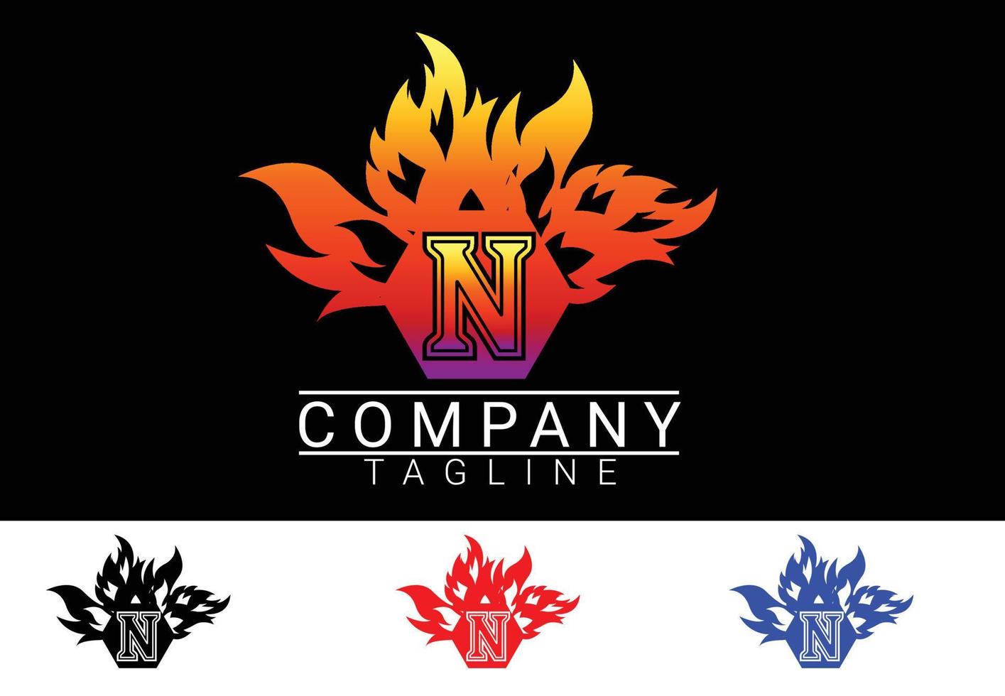 Fire letter N sticker, tshirt and logo design template vector