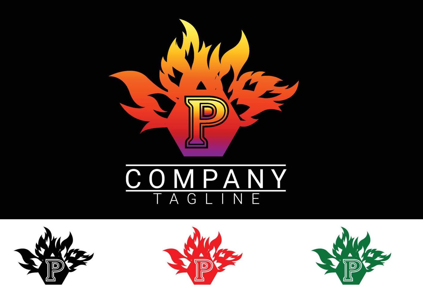 Fire letter P sticker, tshirt and logo design template vector