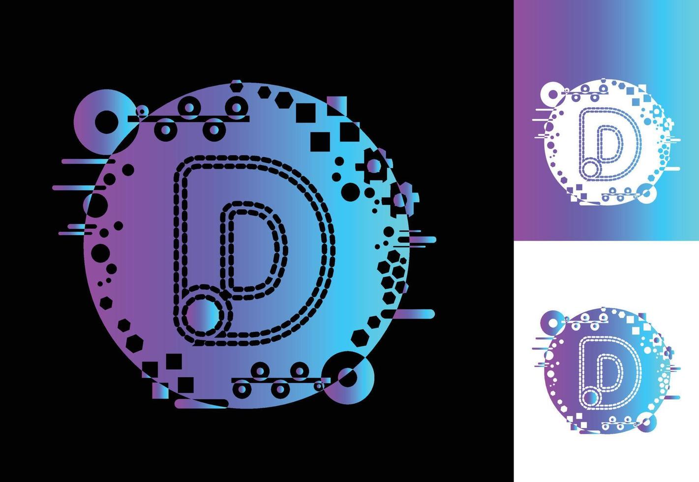 D technology logo, icon, t shirt, sticker design template vector