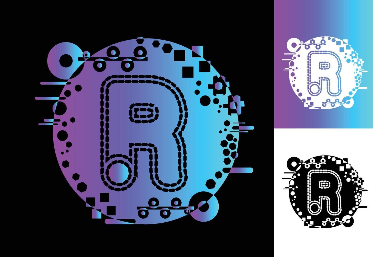 R technology logo, icon, t shirt, sticker design template vector