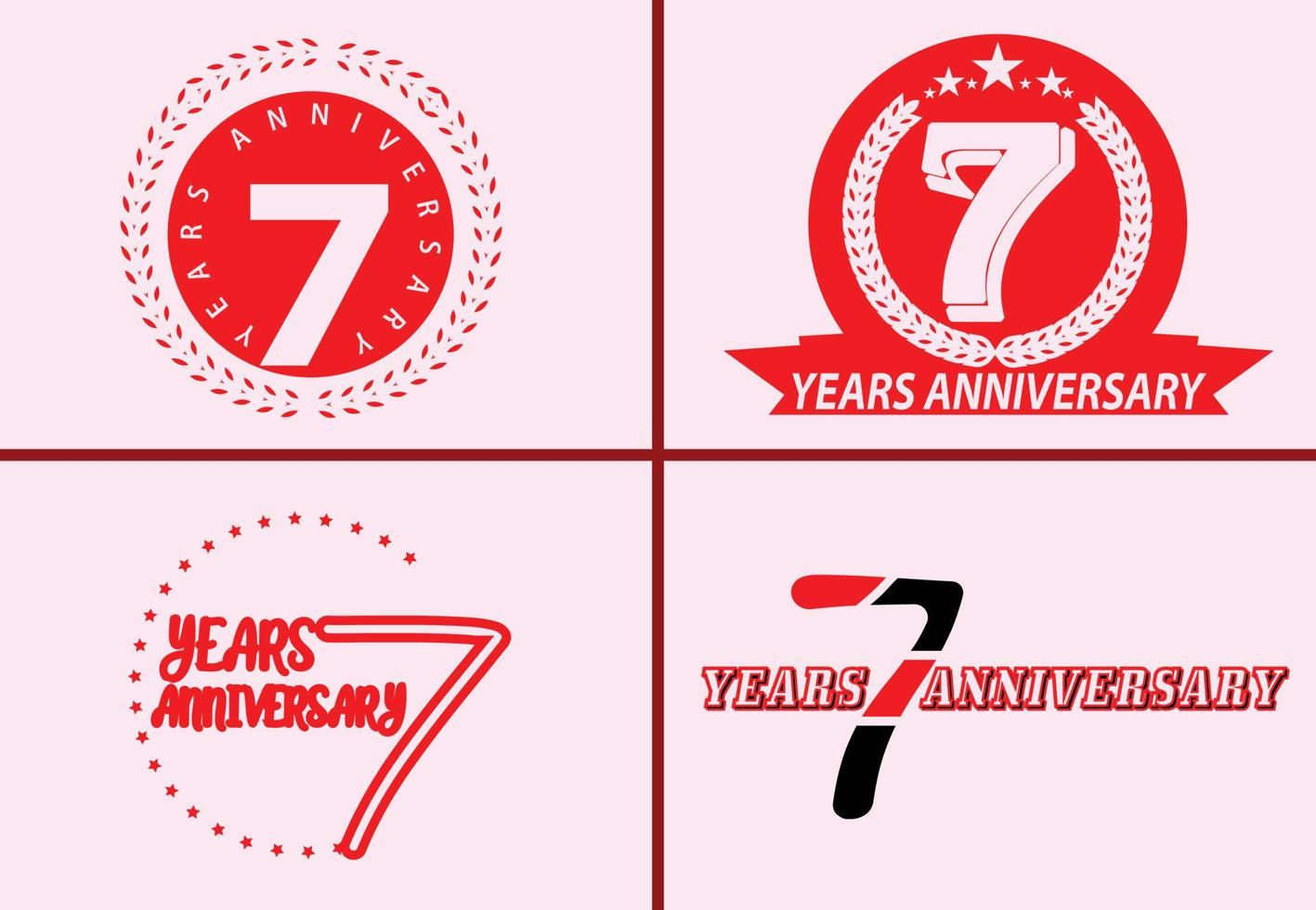 7 year anniversary logo, sticker, icon and t shirt design template vector