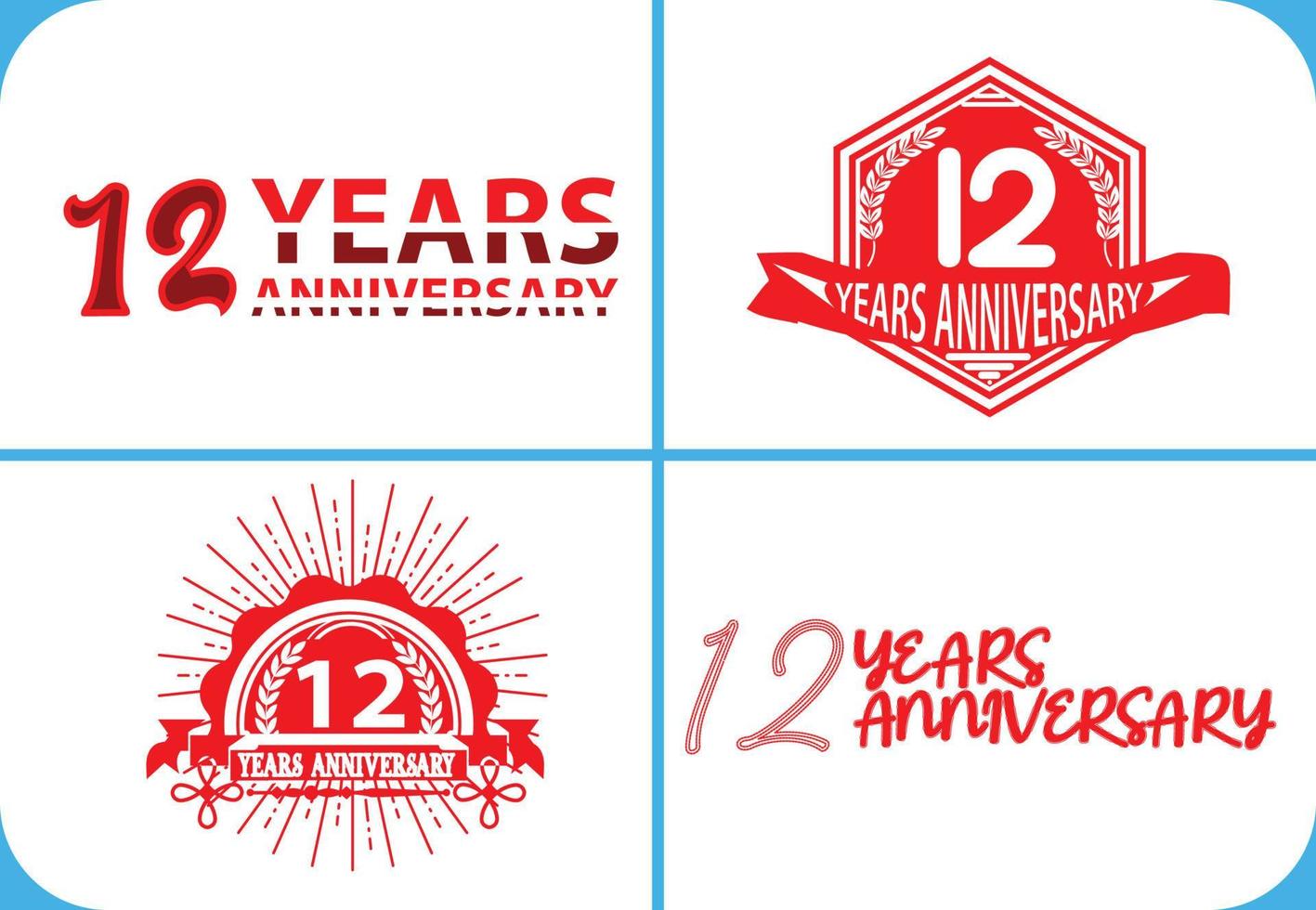 12 year anniversary logo, sticker, icon and t shirt design template vector