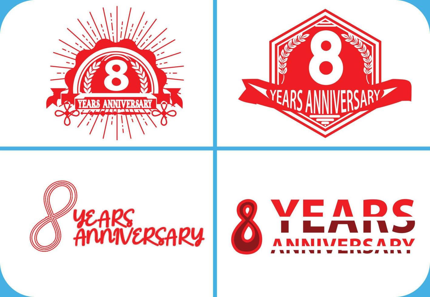 8 year anniversary logo, sticker, icon and t shirt design template vector