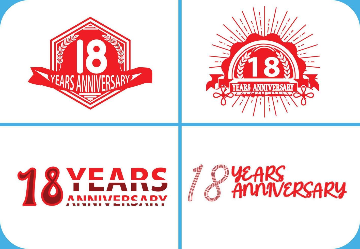 plantilla de diseño de logotipo, pegatina, icono y camiseta de aniversario de 18 años vector