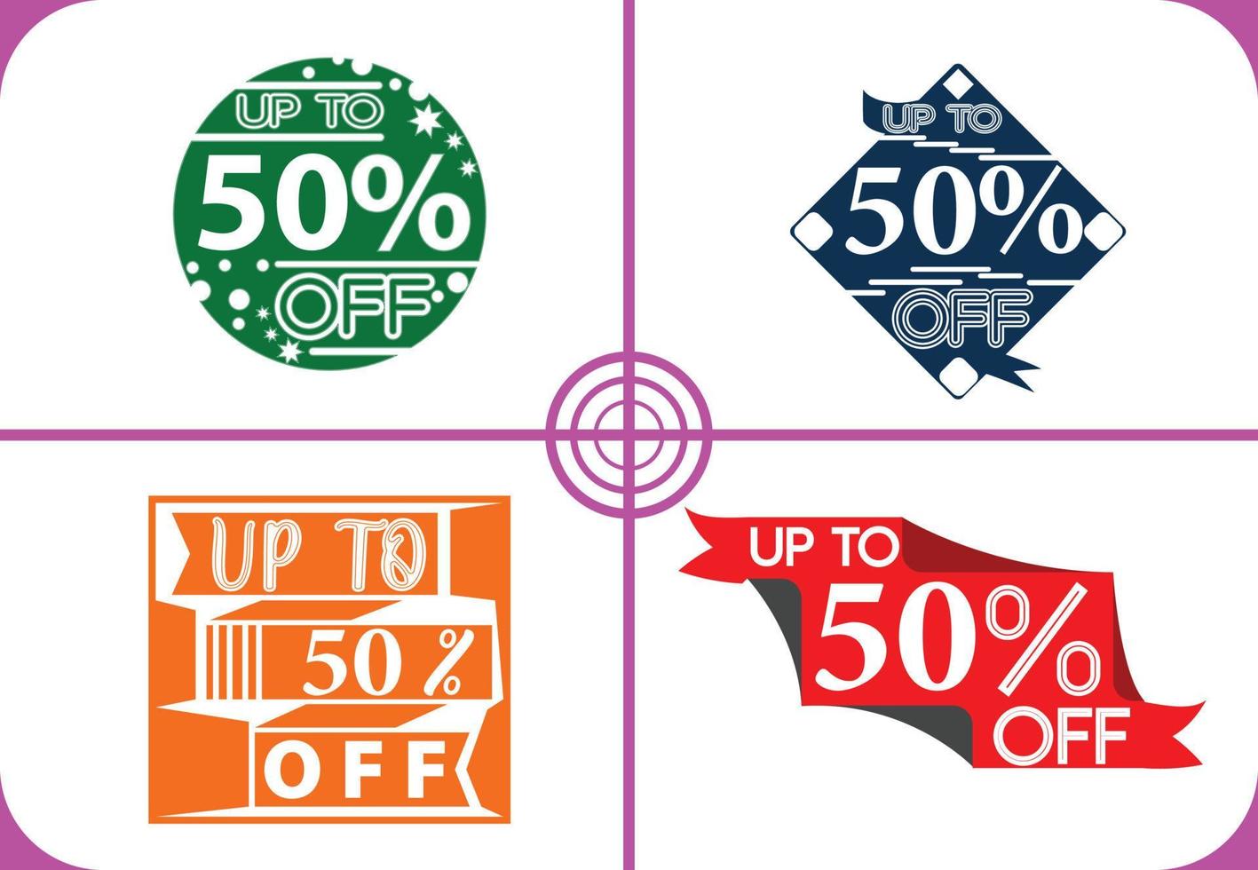 Up to 50 percent off logo, sticker, icon and t shirt design template vector