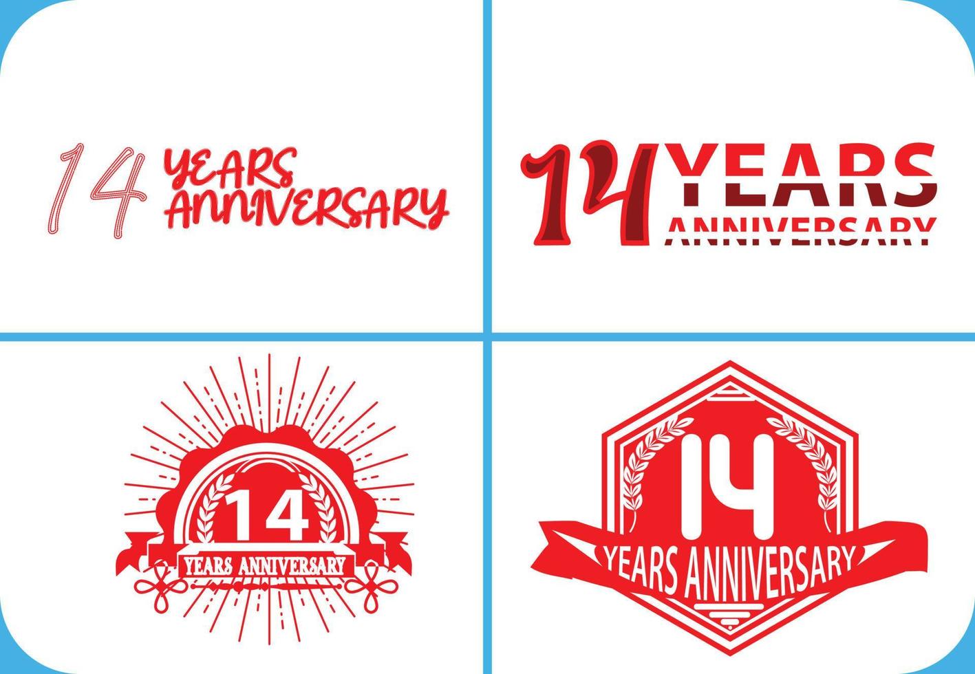 14 year anniversary logo, sticker, icon and t shirt design template vector