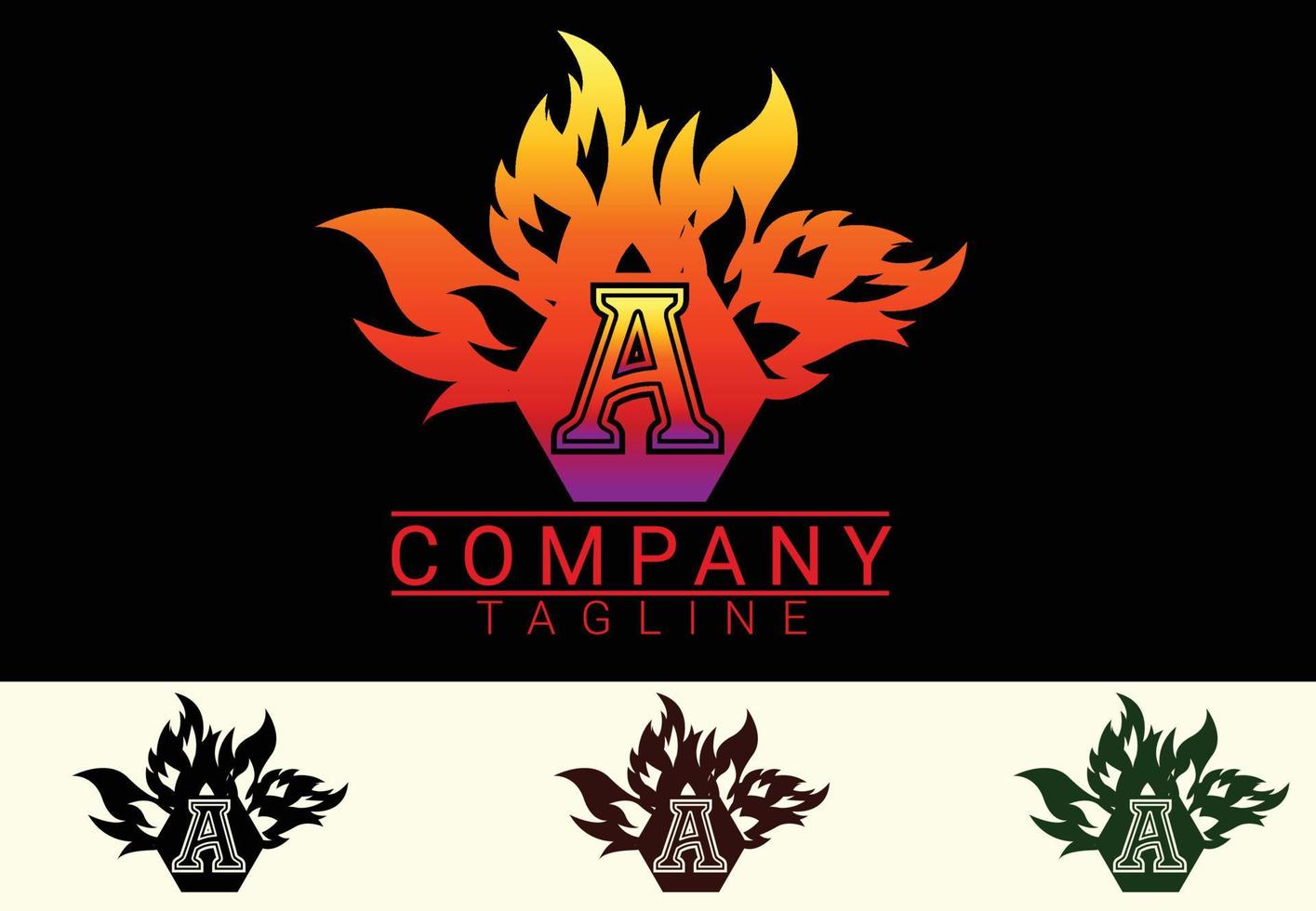 Fire letter A sticker, tshirt and logo design template vector