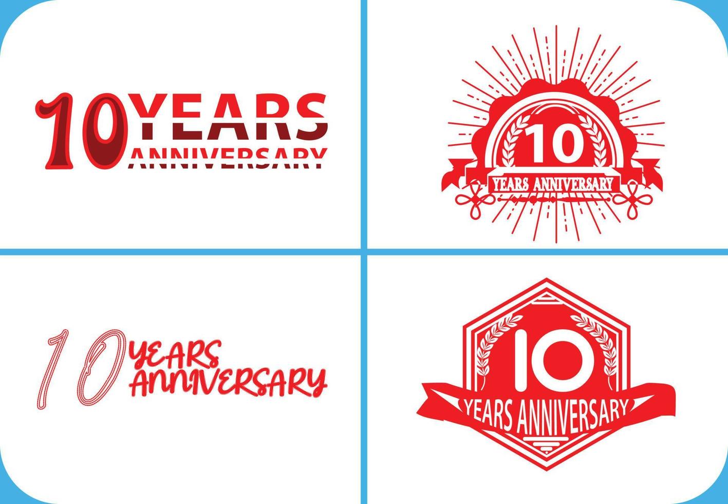 10 year anniversary logo, sticker, icon and t shirt design template vector