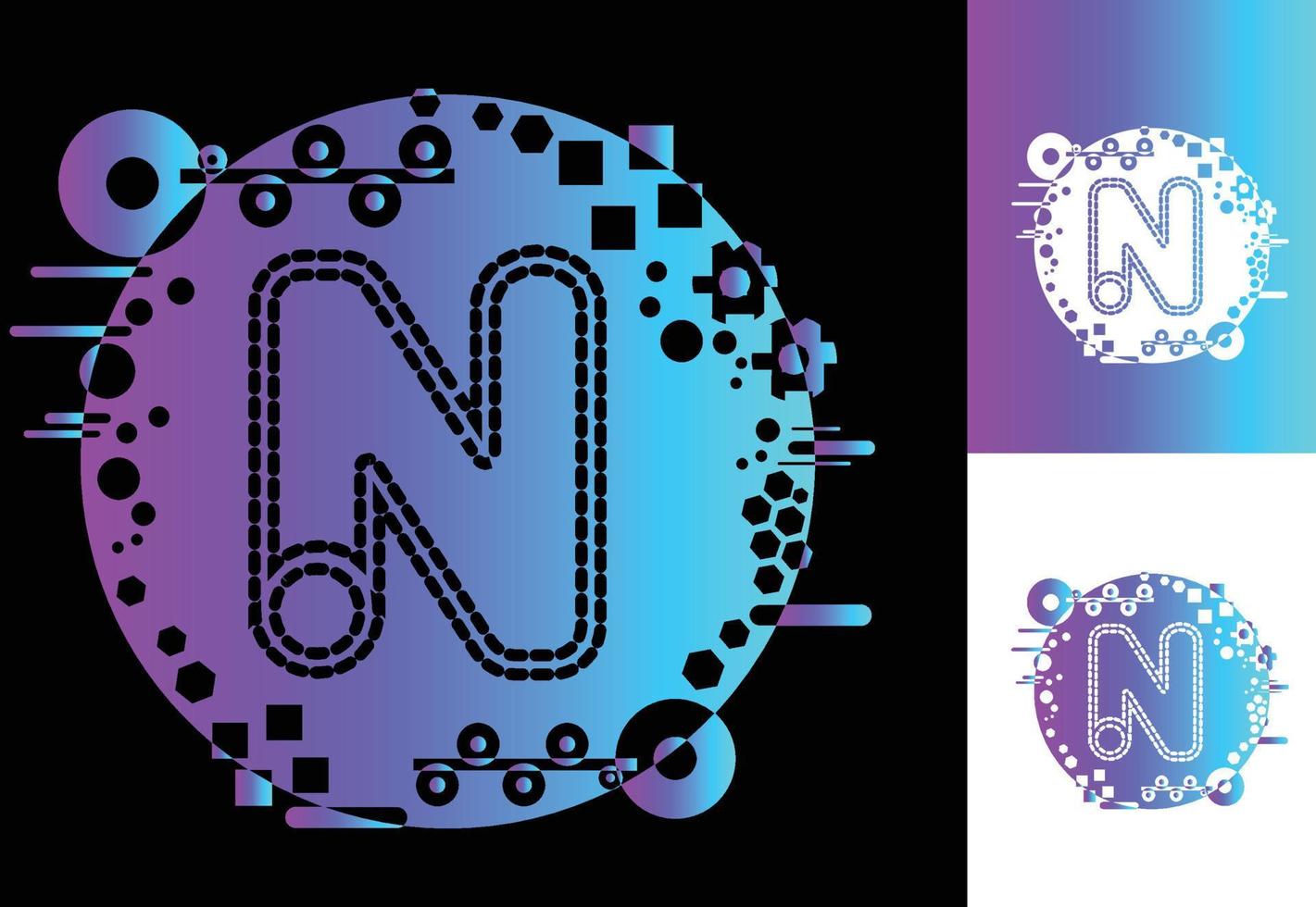 N technology logo, icon, t shirt, sticker design template vector