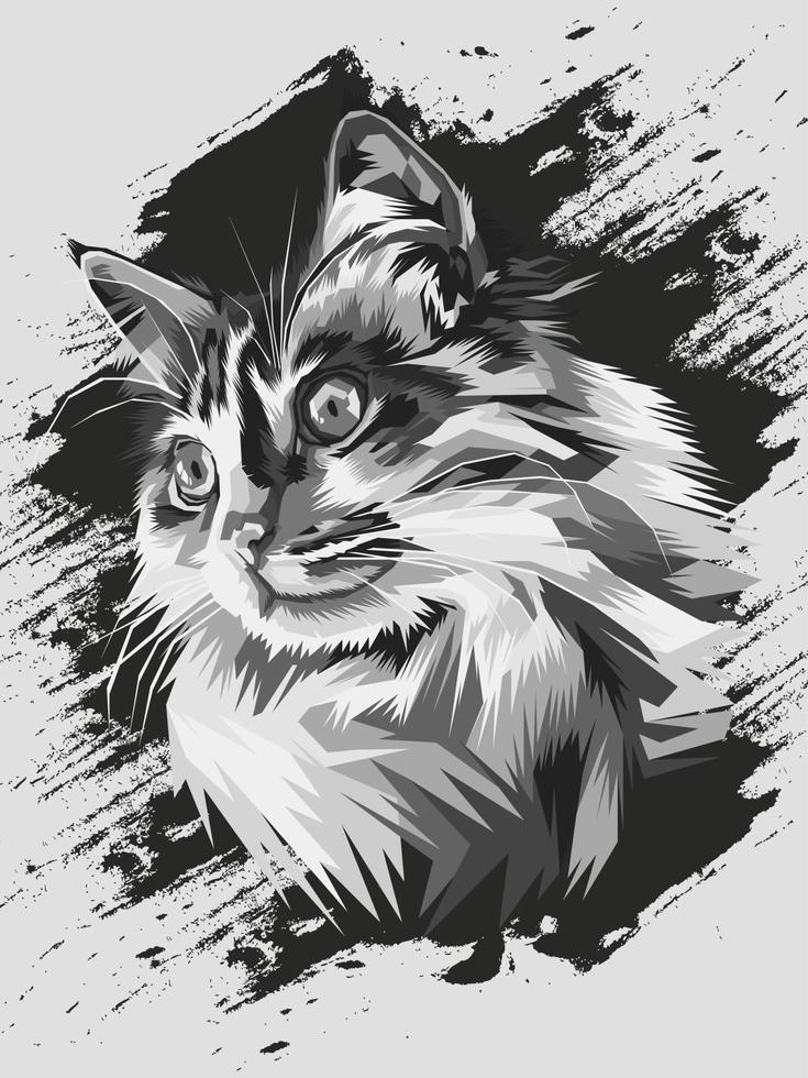 Black and white cat head illustration vector