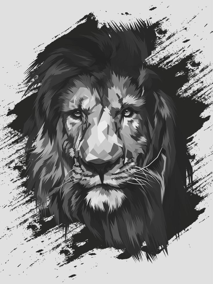 Black and white lion head illustration vector