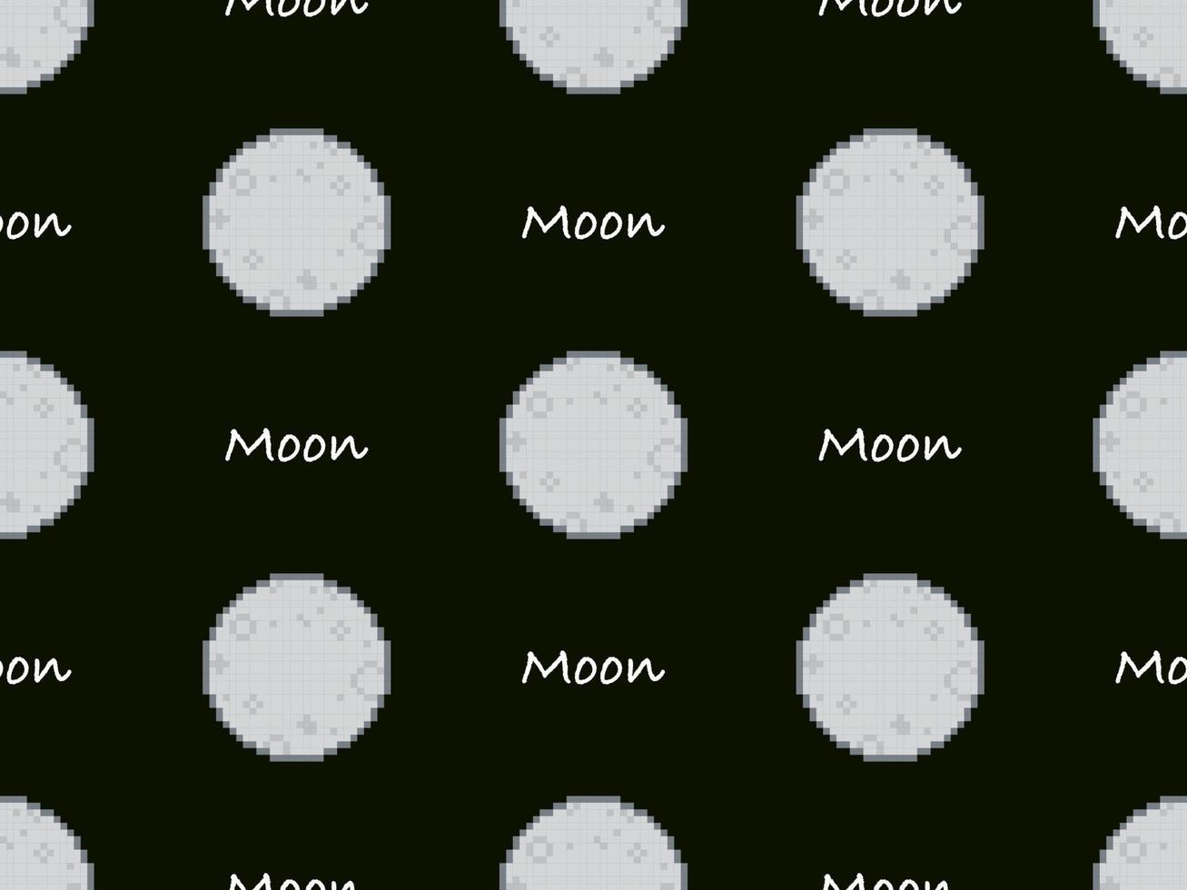 Moon cartoon character seamless pattern on black background. Pixel style.. vector