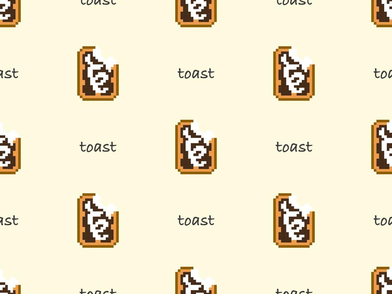 Toast cartoon character seamless pattern on yellow background. Pixel style.. vector