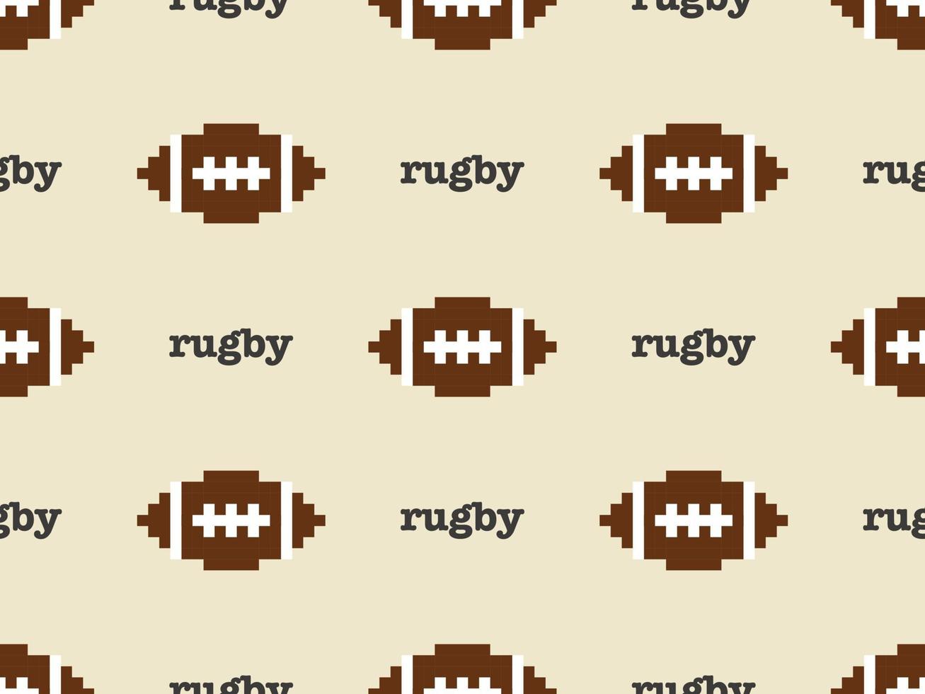 Rugby cartoon character seamless pattern on brown background. Pixel style. vector