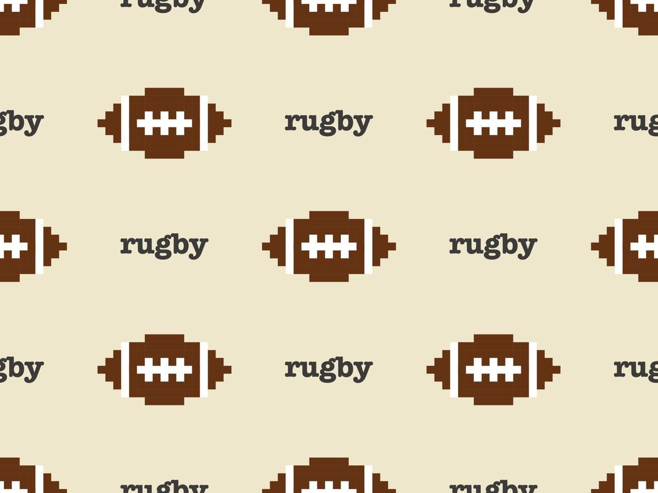 Rugby cartoon character seamless pattern on brown background. Pixel style. vector