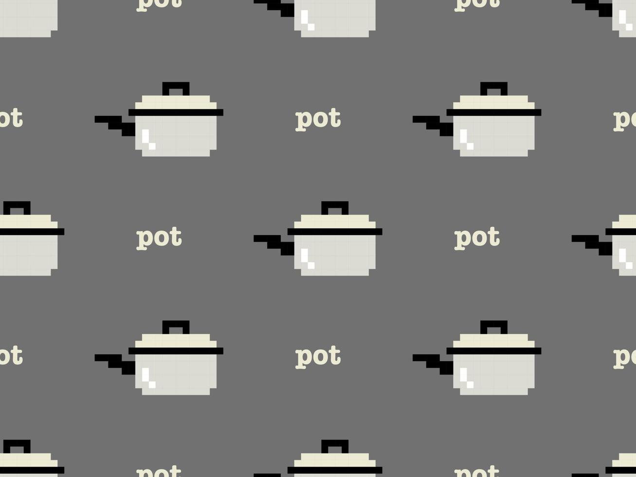 Pot cartoon character seamless pattern on gray background. Pixel style.. vector