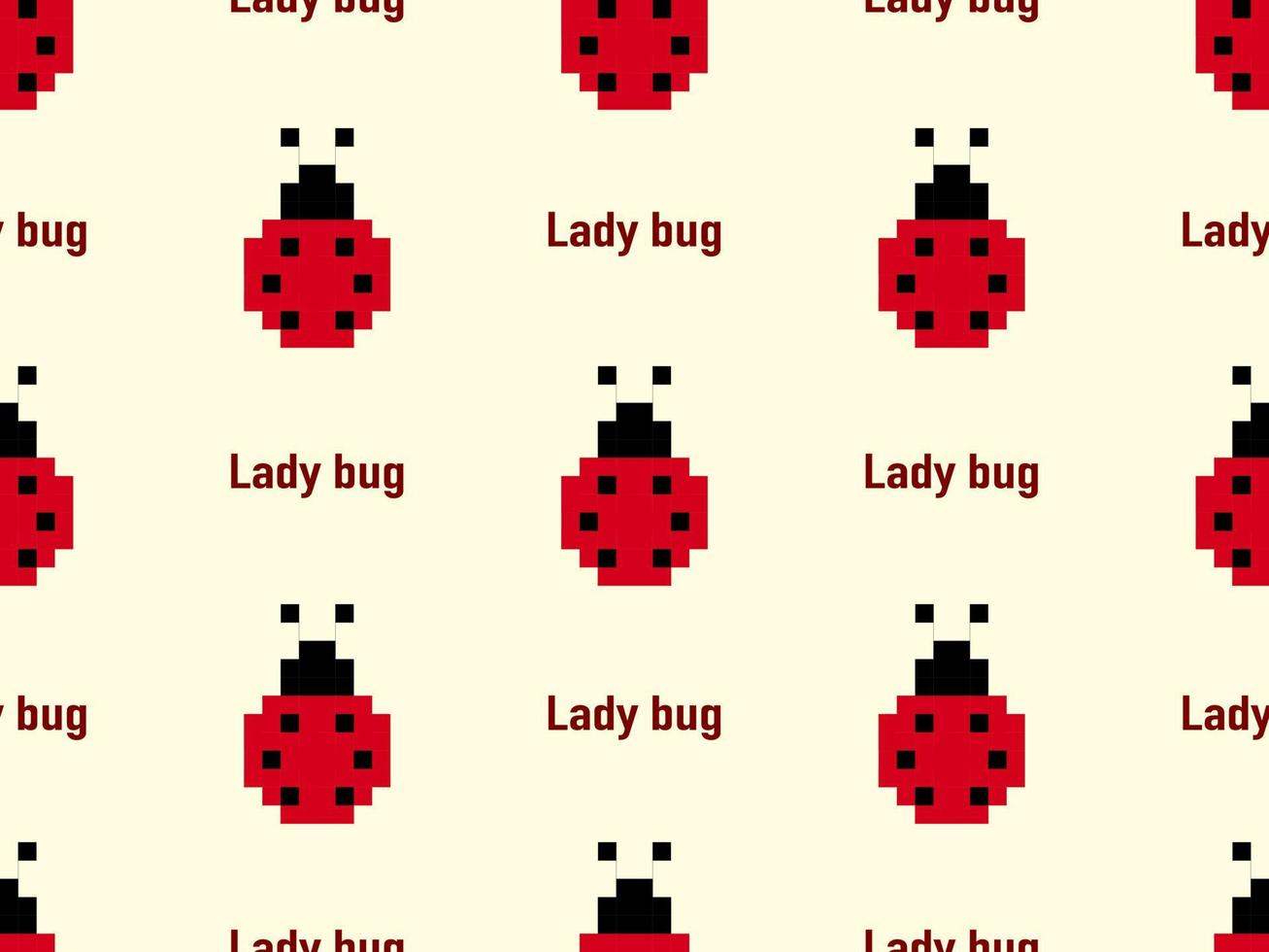 lady bug personaje de dibujos animados de patrones sin fisuras sobre fondo amarillo. estilo de píxel vector