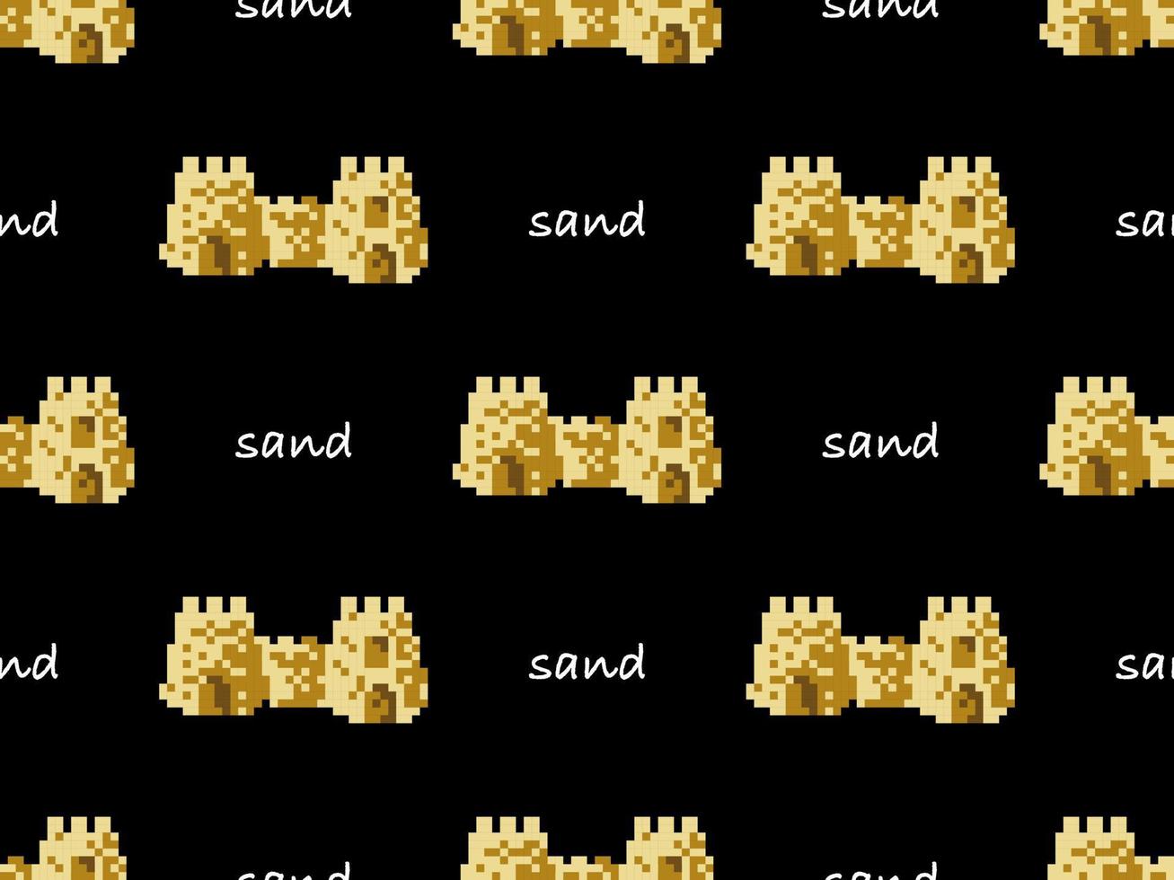 Sand cartoon character seamless pattern on black background. Pixel style. vector