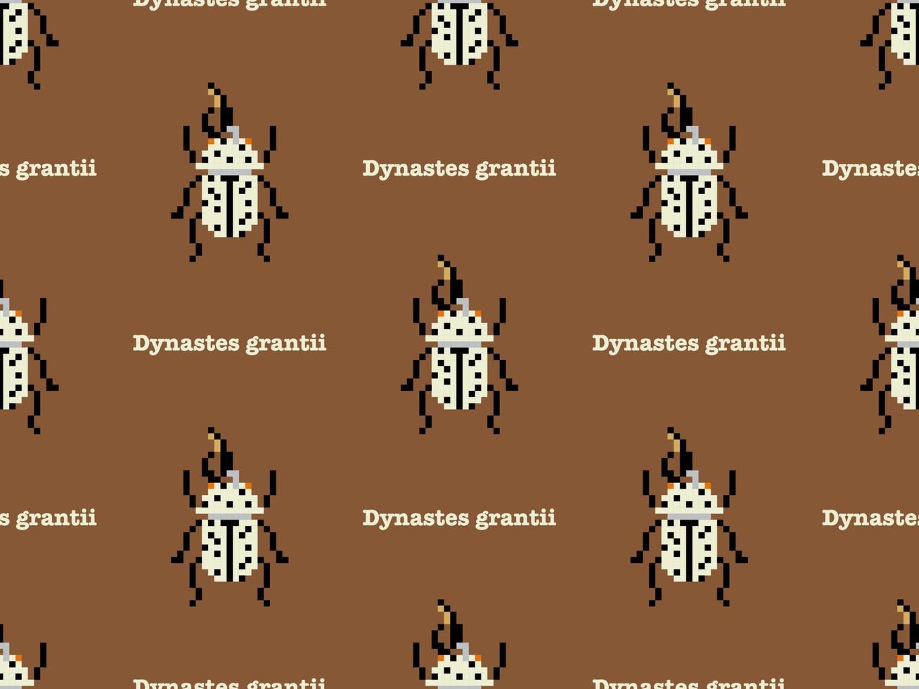 Dynastes cartoon character seamless pattern on brown background. Pixel style vector