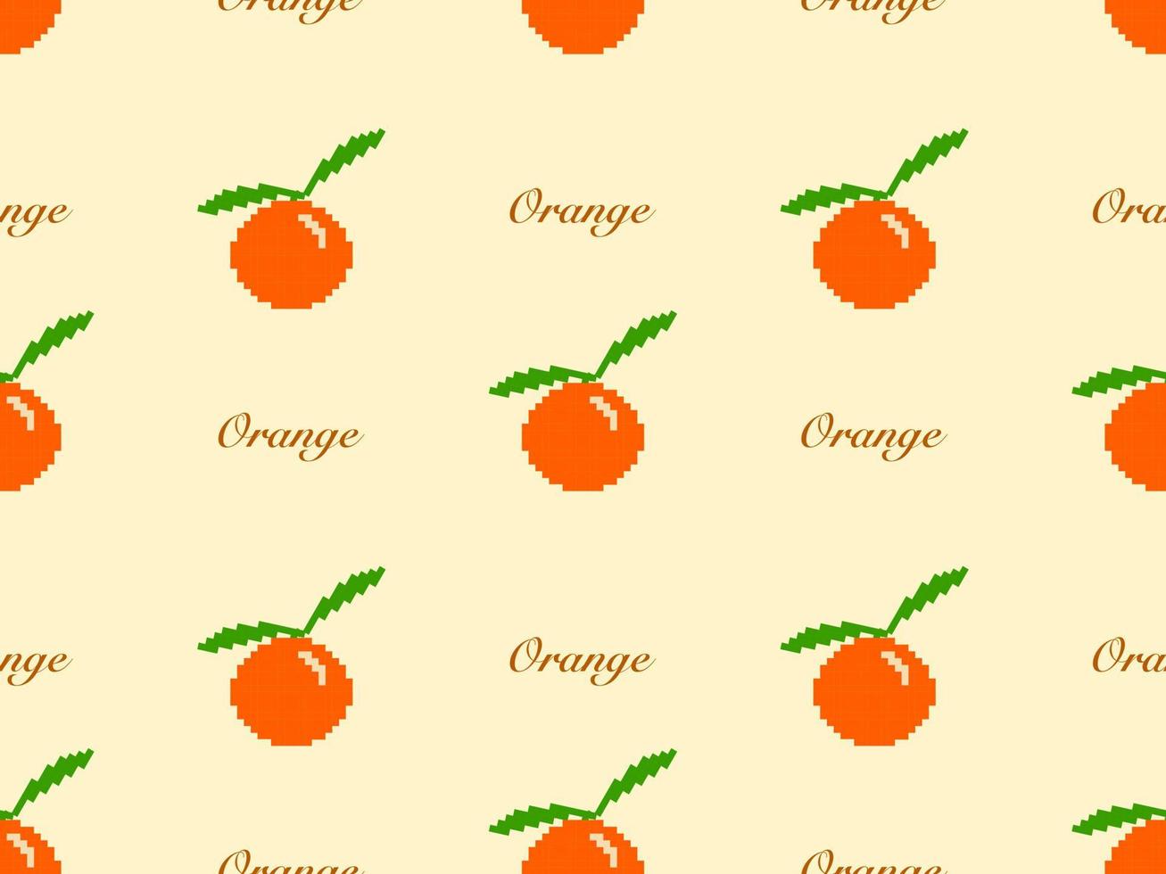 Orange cartoon character seamless pattern on yellow background. Pixel style vector