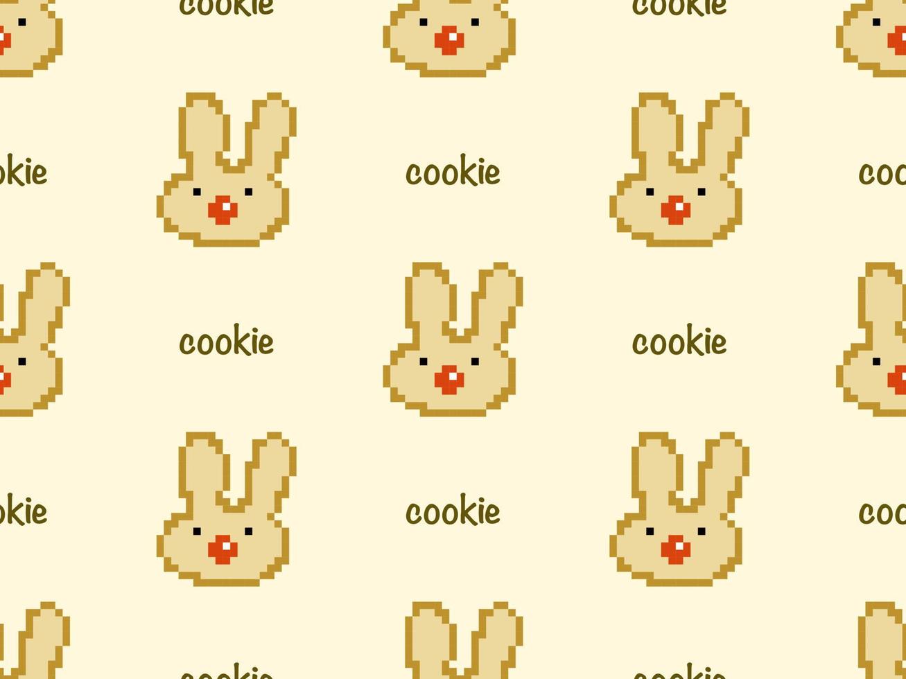 Cookie cartoon character seamless pattern on yellow background. Pixel style vector