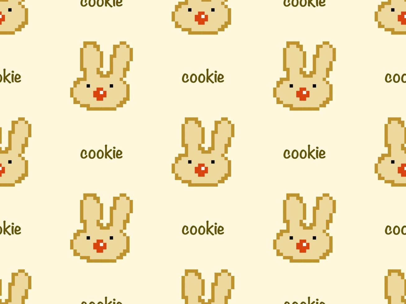 Cookie cartoon character seamless pattern on yellow background. Pixel style vector