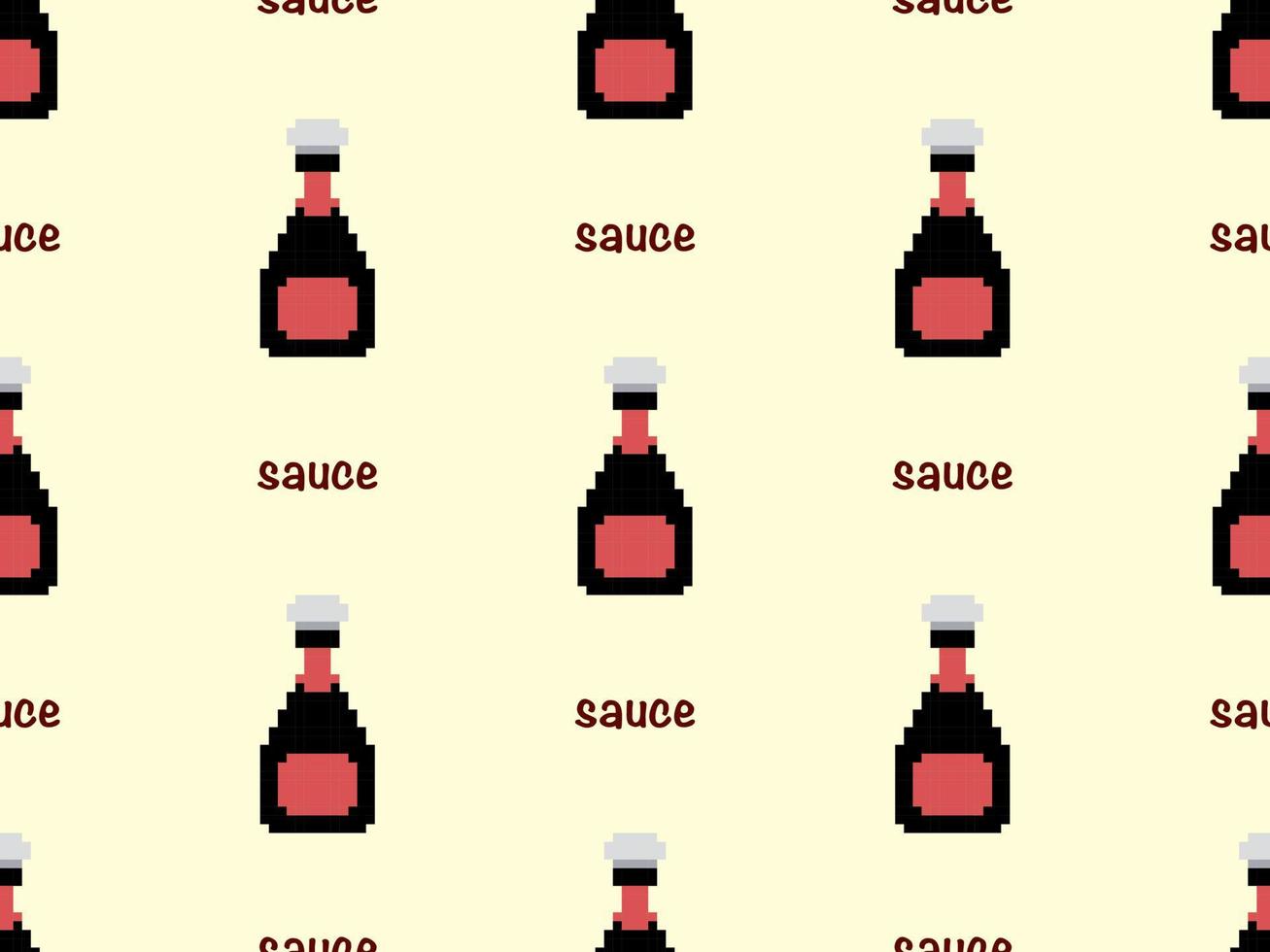 Sauce cartoon character seamless pattern on yellow background. Pixel style vector